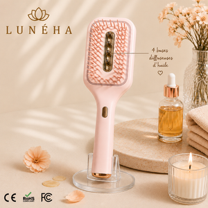 Brosse capillaire 3-en-1 by Lunéha rose avec 4 buses diffuseuses d'huile, certifiée CE RoHS FC